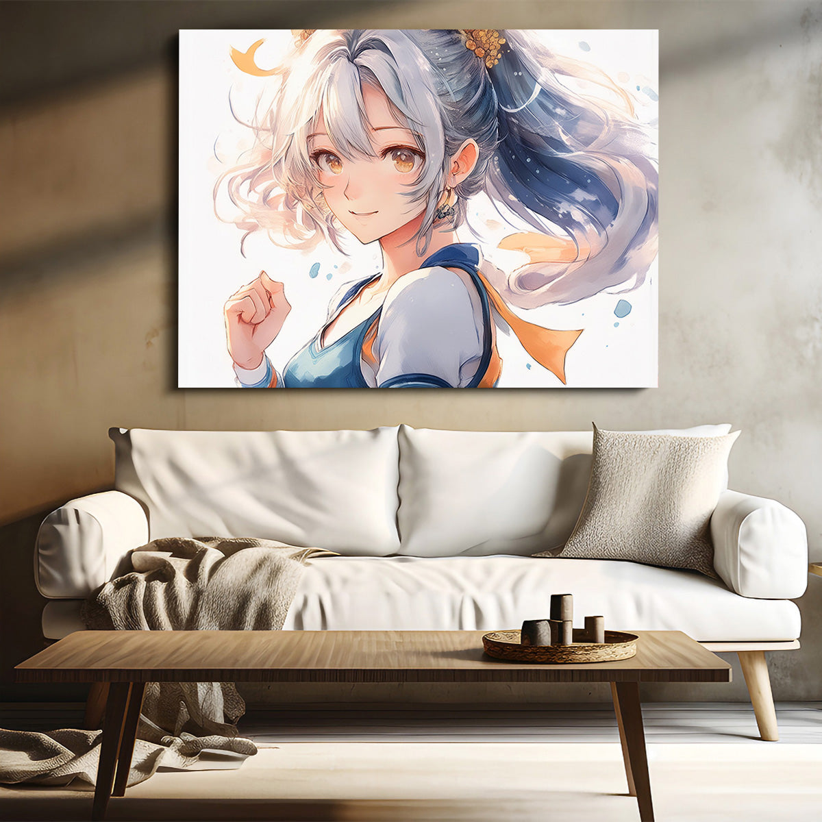 Stunning Anime Girl Print in White