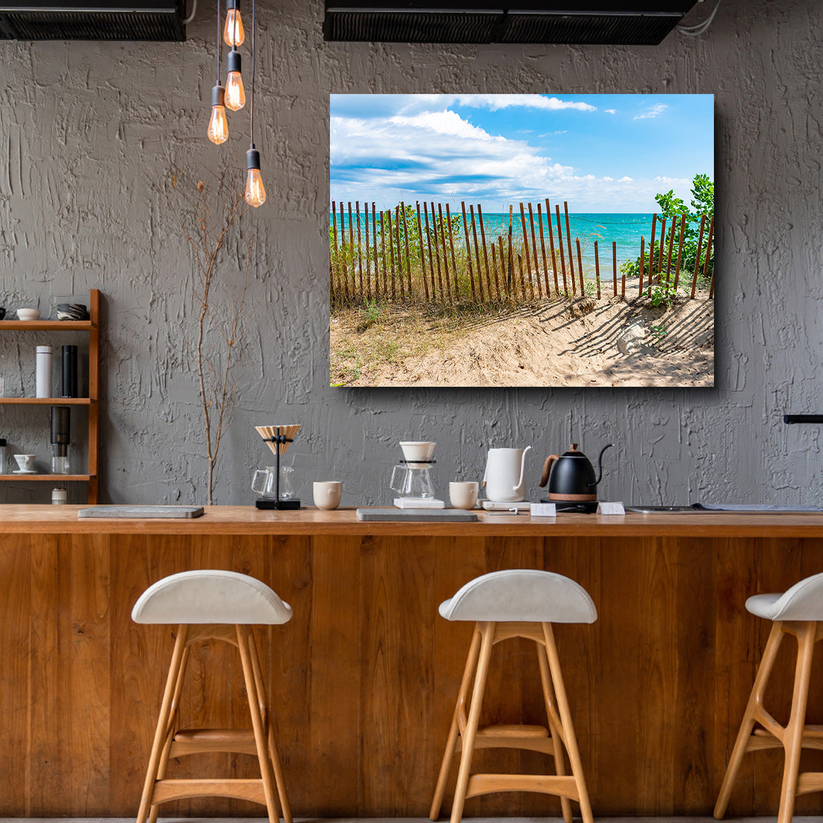 Stunning Shoreline with Fence in Evanston Wall Art for Your Home Decor