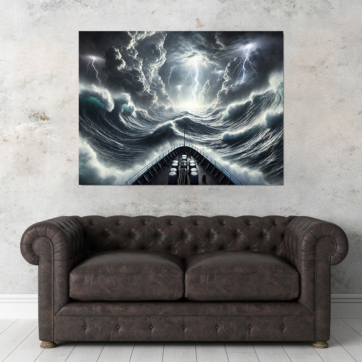 Stunning Ship Deck View of a Fierce Storm Art Print