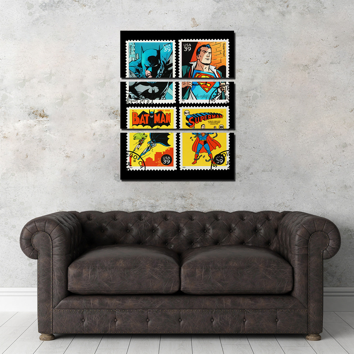 Exclusive Batman and Superman Postage Stamps Wall Art for Comic Lovers