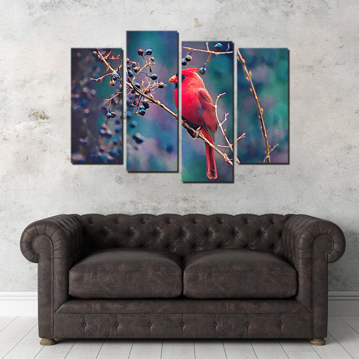 Stunning Cardinal and Berries Wall Art by Denise Dundon
