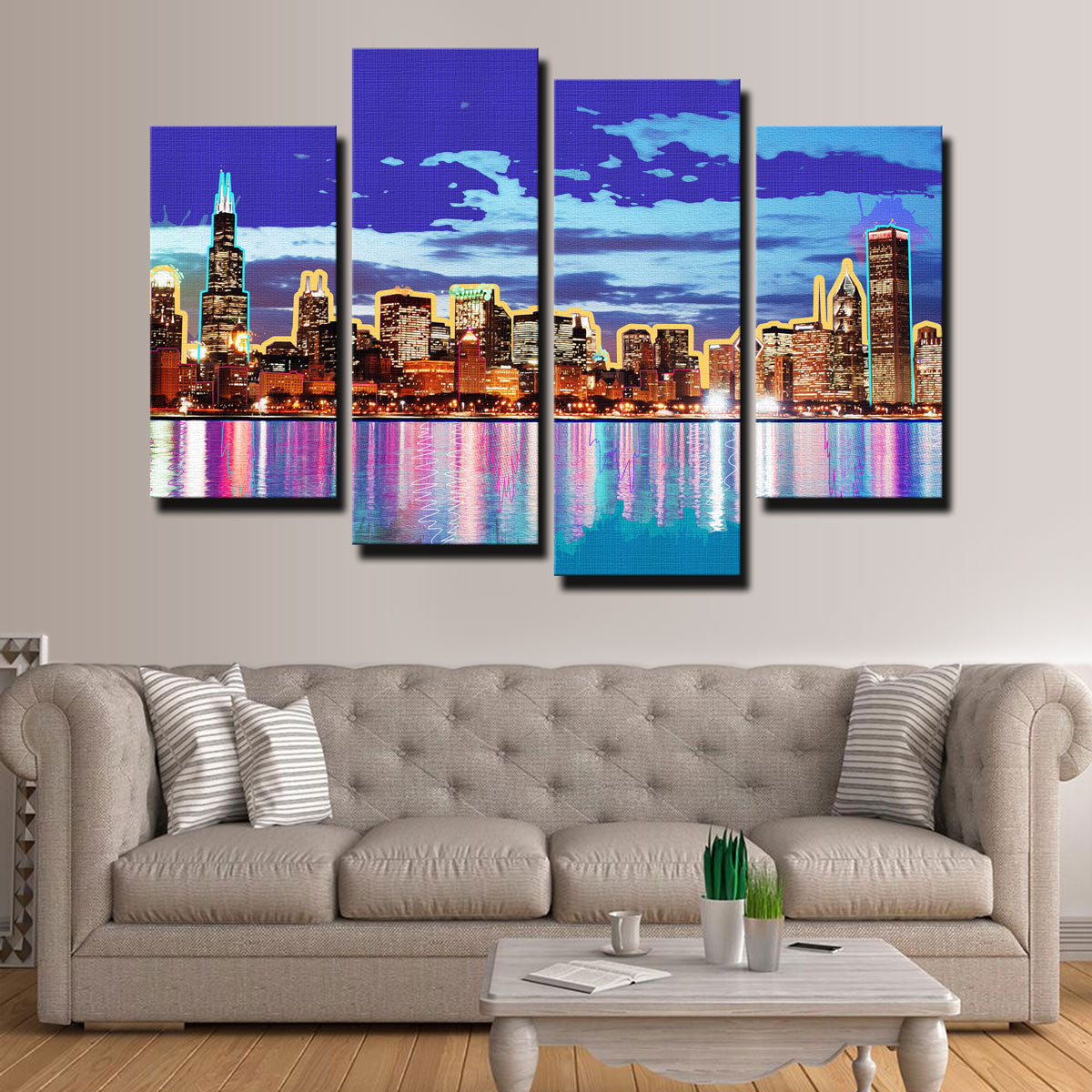 Stunning Neon Chicago Skyline Wall Art for Modern Decor