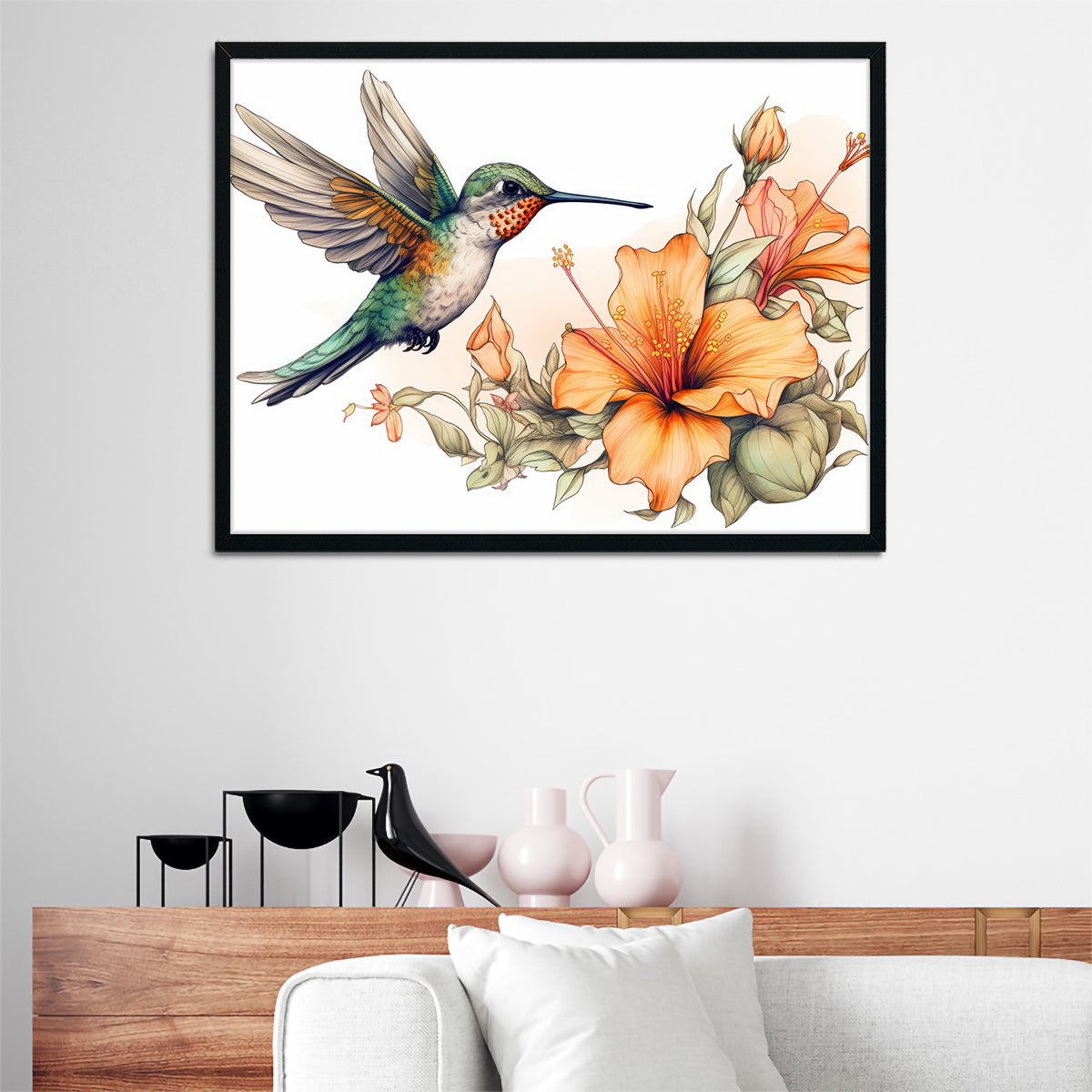 Stunning Hummingbird with Vintage Flowers Wall Art for Home Decor