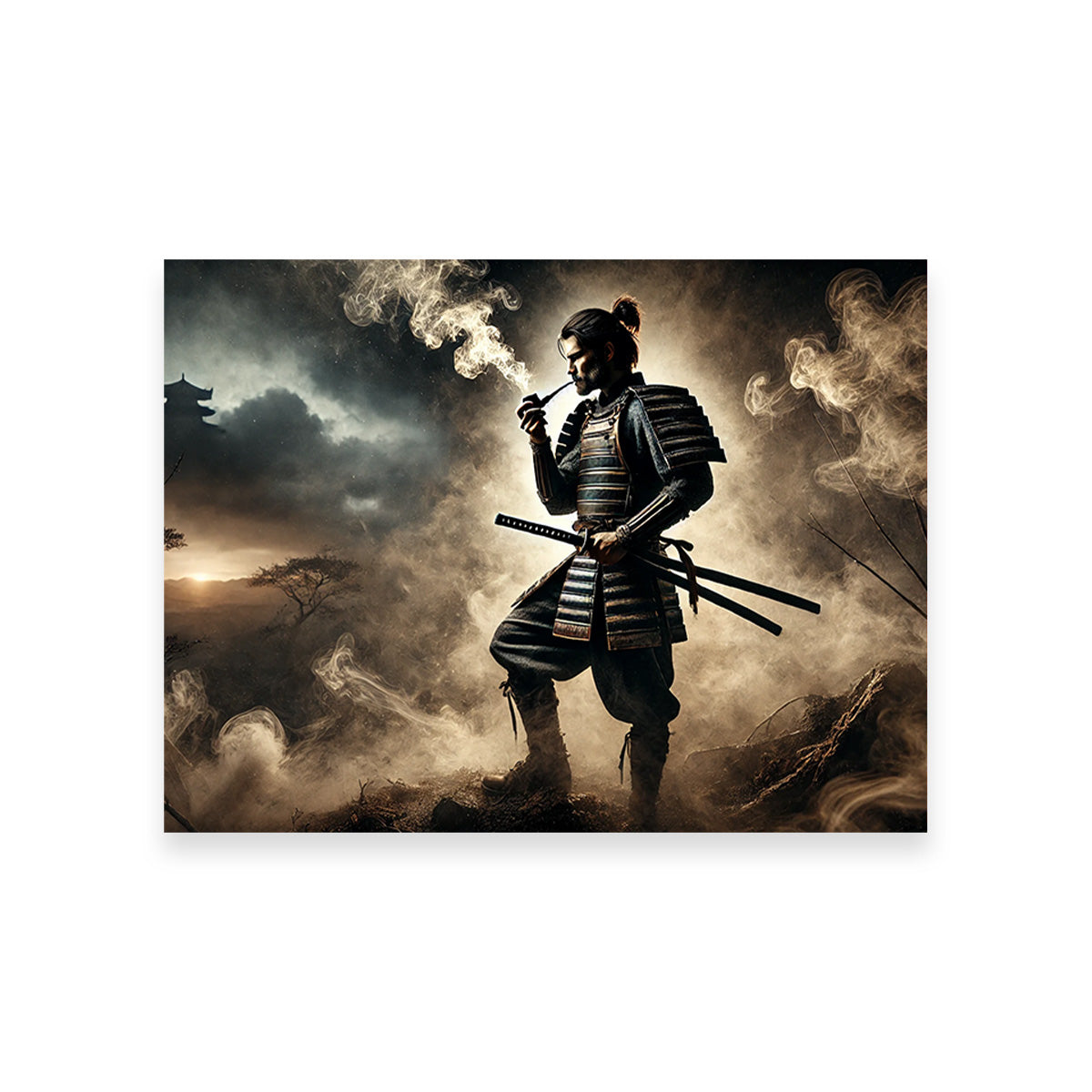 Authentic Smoking Samurai Wall Art - Museum-Quality Decor