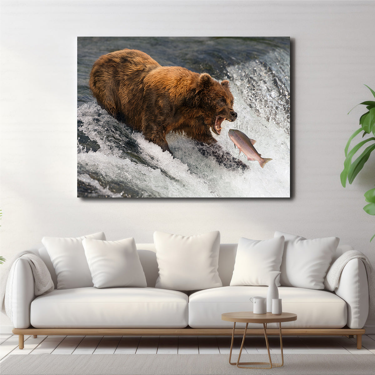 Exquisite Bear Catching Salmon Wall Art for Stunning Home Decor