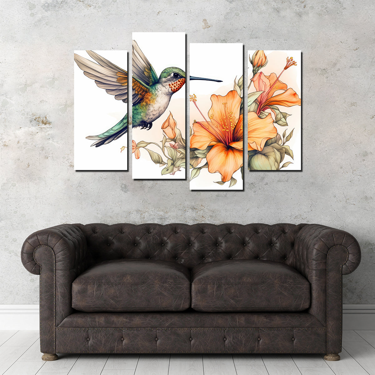 Stunning Hummingbird with Vintage Flowers Wall Art for Home Decor