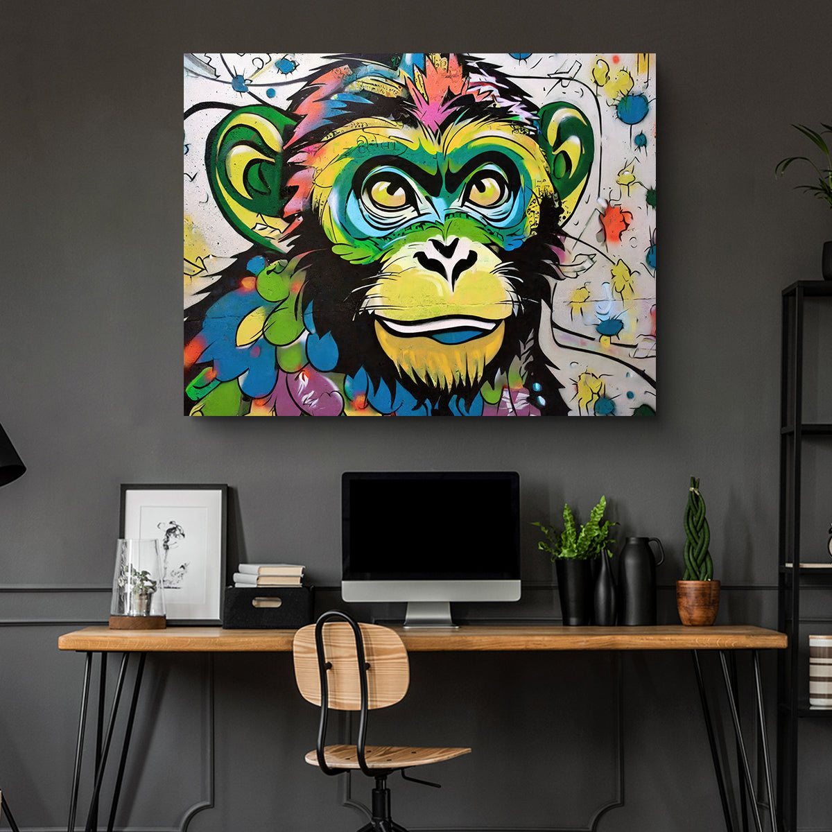 Eye - catching Monkey Graffiti Wall Art by Stephen Chambers