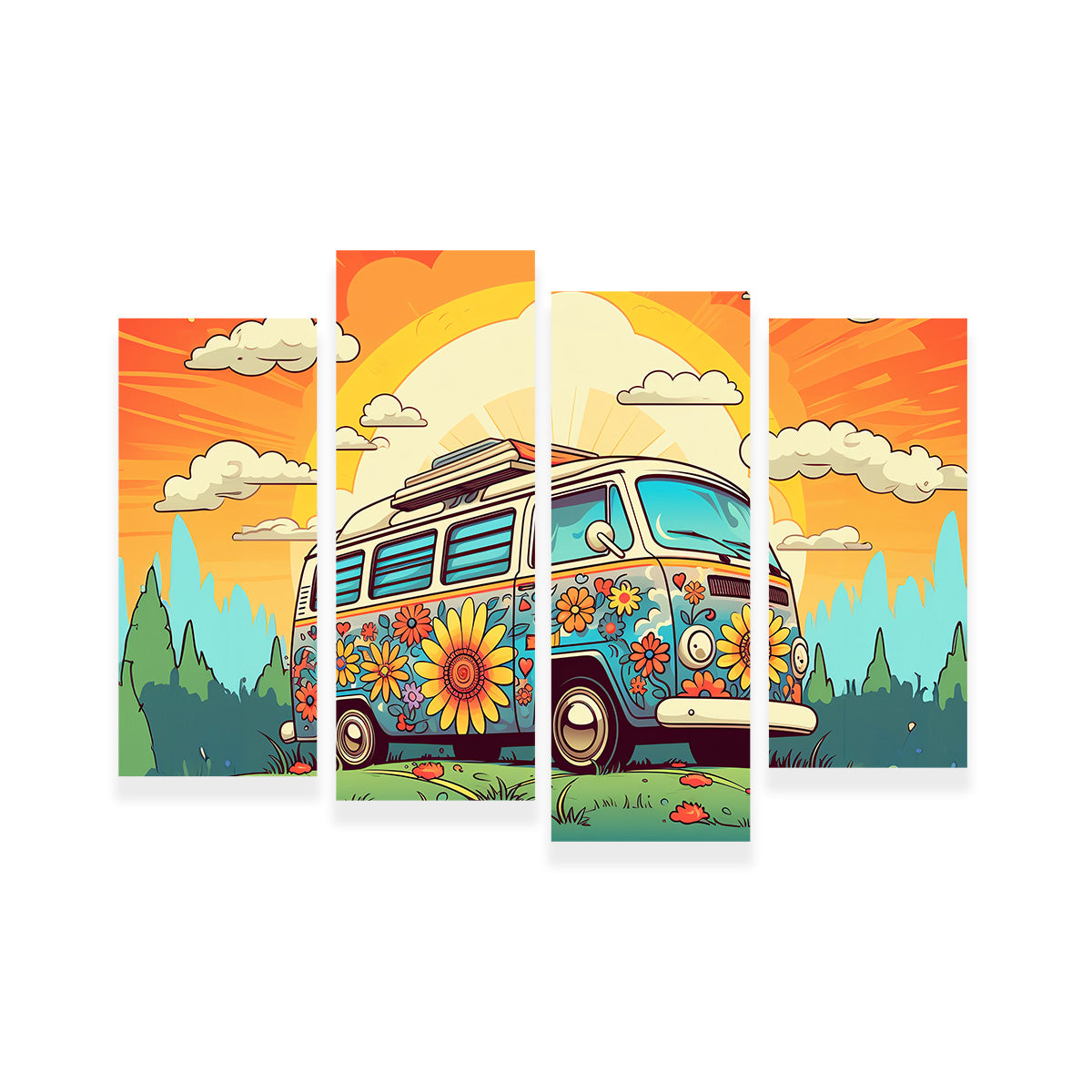Hippie Bus Wall Art - Stunning Sustainable Pine Wood Canvas Print