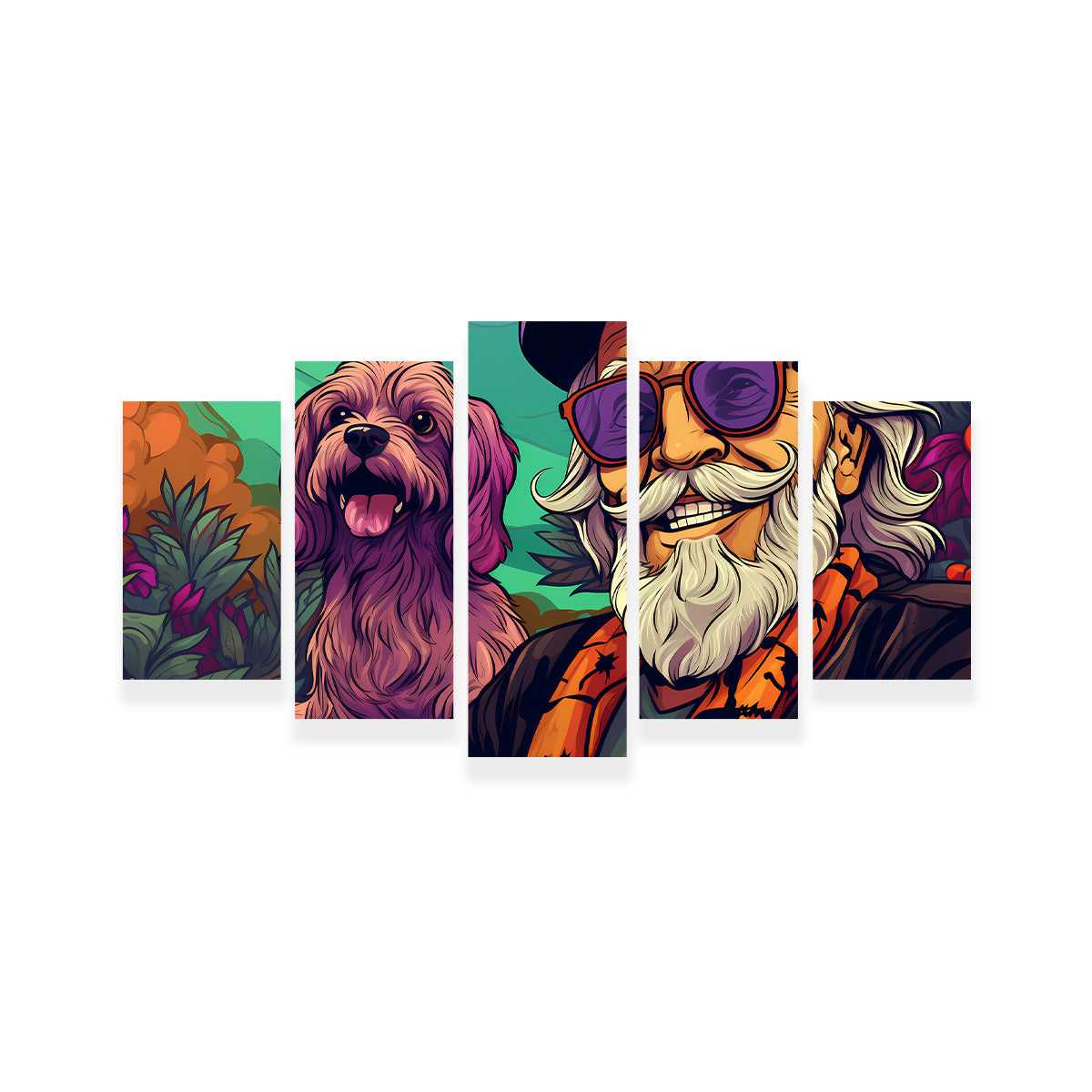 Trendy Hipster Grandpa and Dog Wall Art for Unique Home Decor
