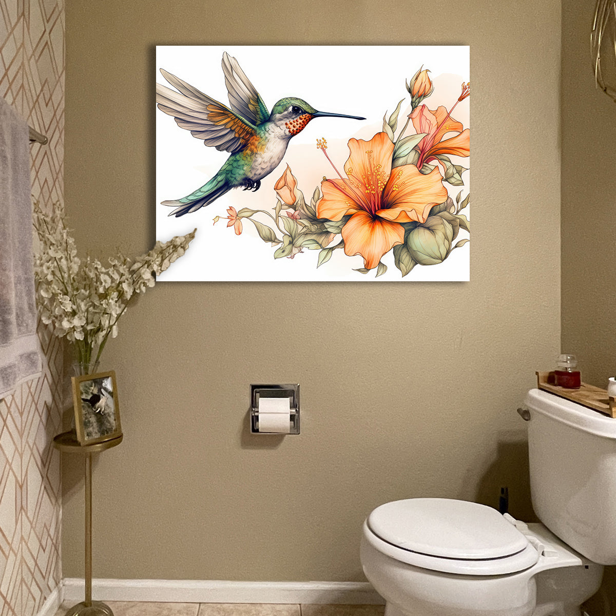 Stunning Hummingbird with Vintage Flowers Wall Art for Home Decor