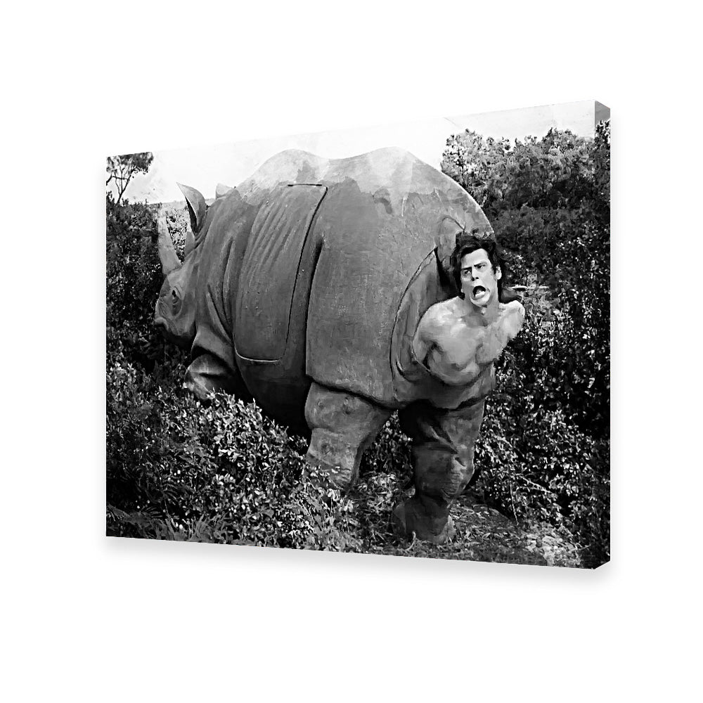 Ace Ventura Rhino Birth Grayscale Wall Art - Museum-Quality Canvas Print