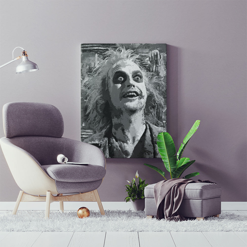 Eye - Catching Beetlejuice Grayscale Wall Art for Home Decor