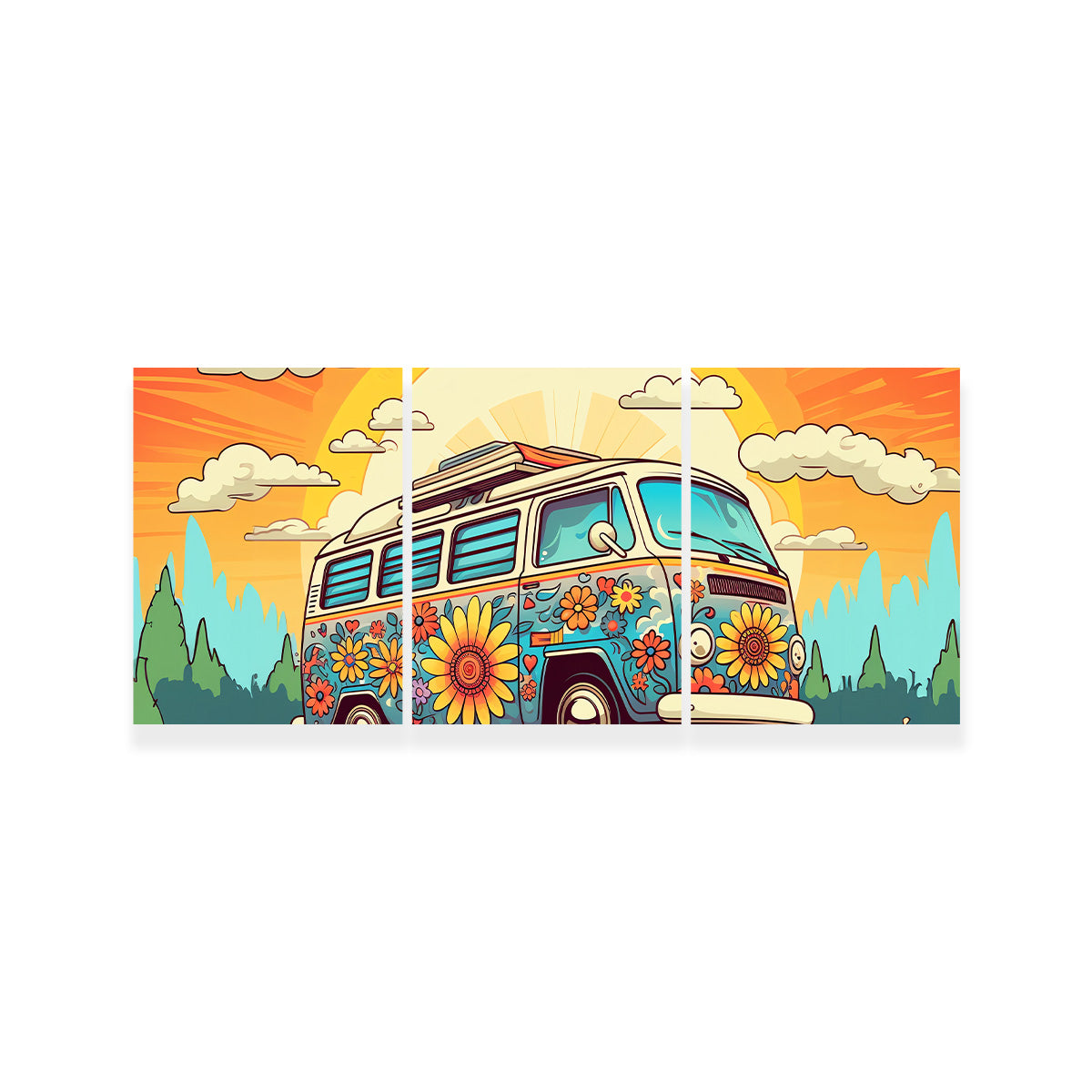Hippie Bus Wall Art - Stunning Sustainable Pine Wood Canvas Print