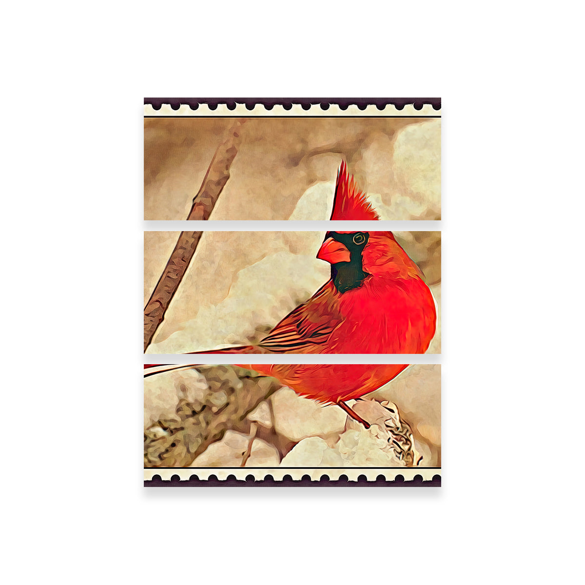 Stunning Cardinal Postage Stamp Wall Art by Denise Dundon