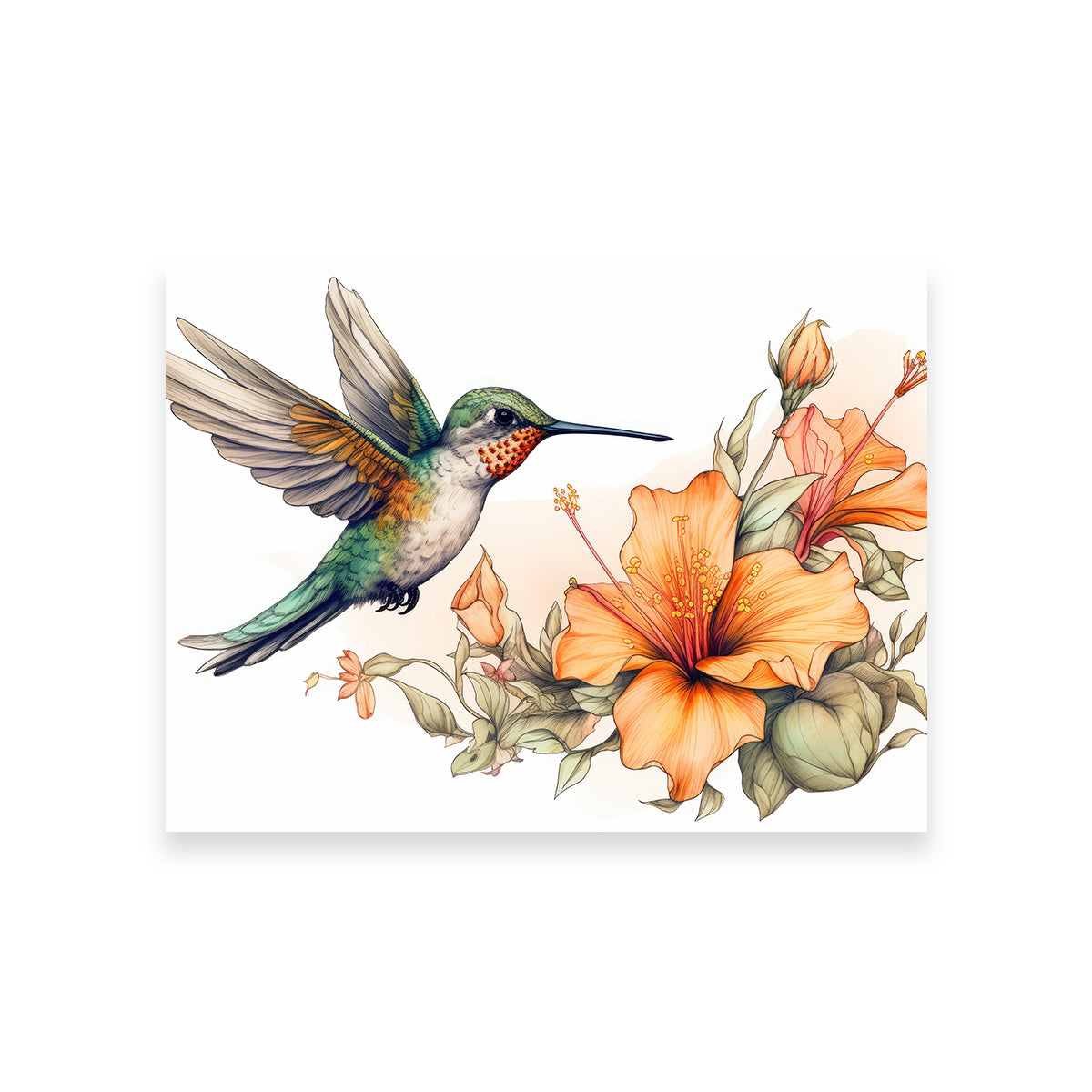 Stunning Hummingbird with Vintage Flowers Wall Art for Home Decor