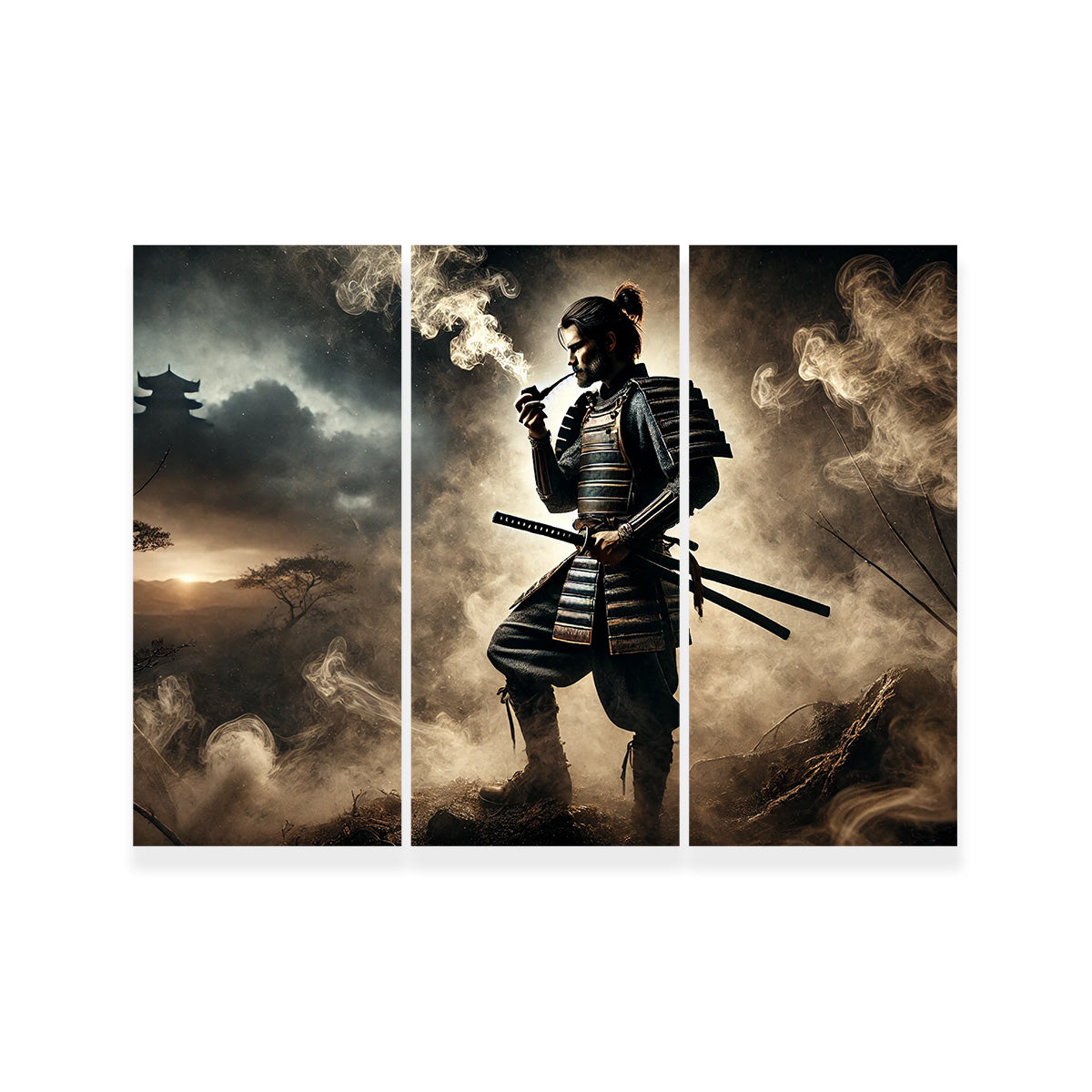 Authentic Smoking Samurai Wall Art - Museum-Quality Decor
