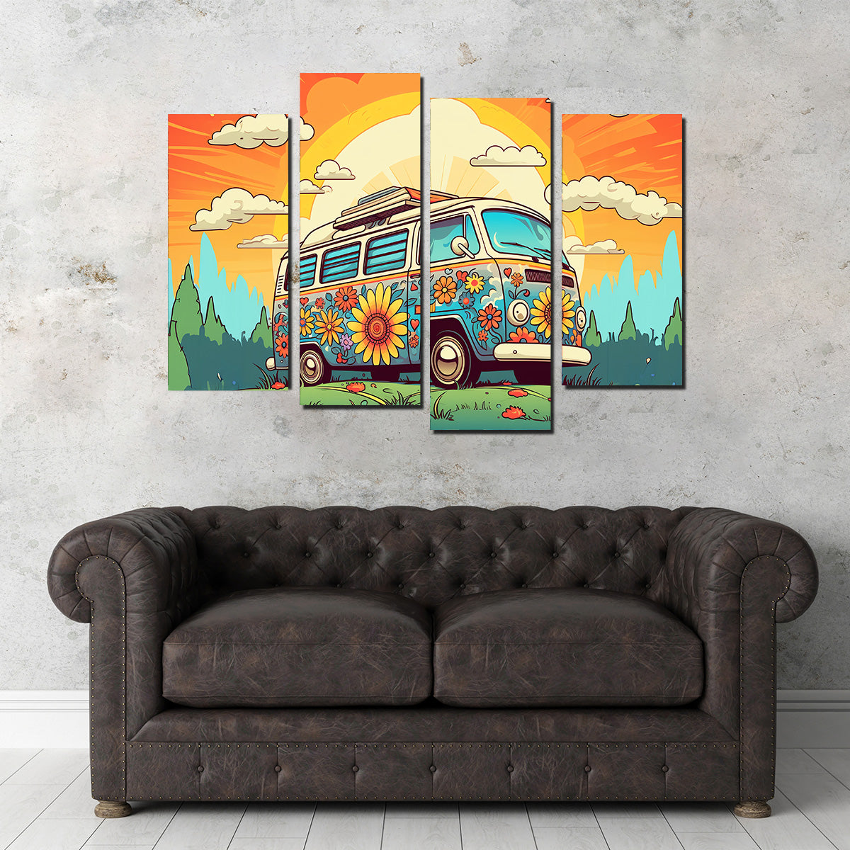 Hippie Bus Wall Art - Stunning Sustainable Pine Wood Canvas Print
