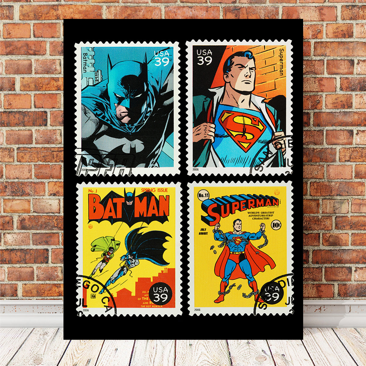 Exclusive Batman and Superman Postage Stamps Wall Art for Comic Lovers