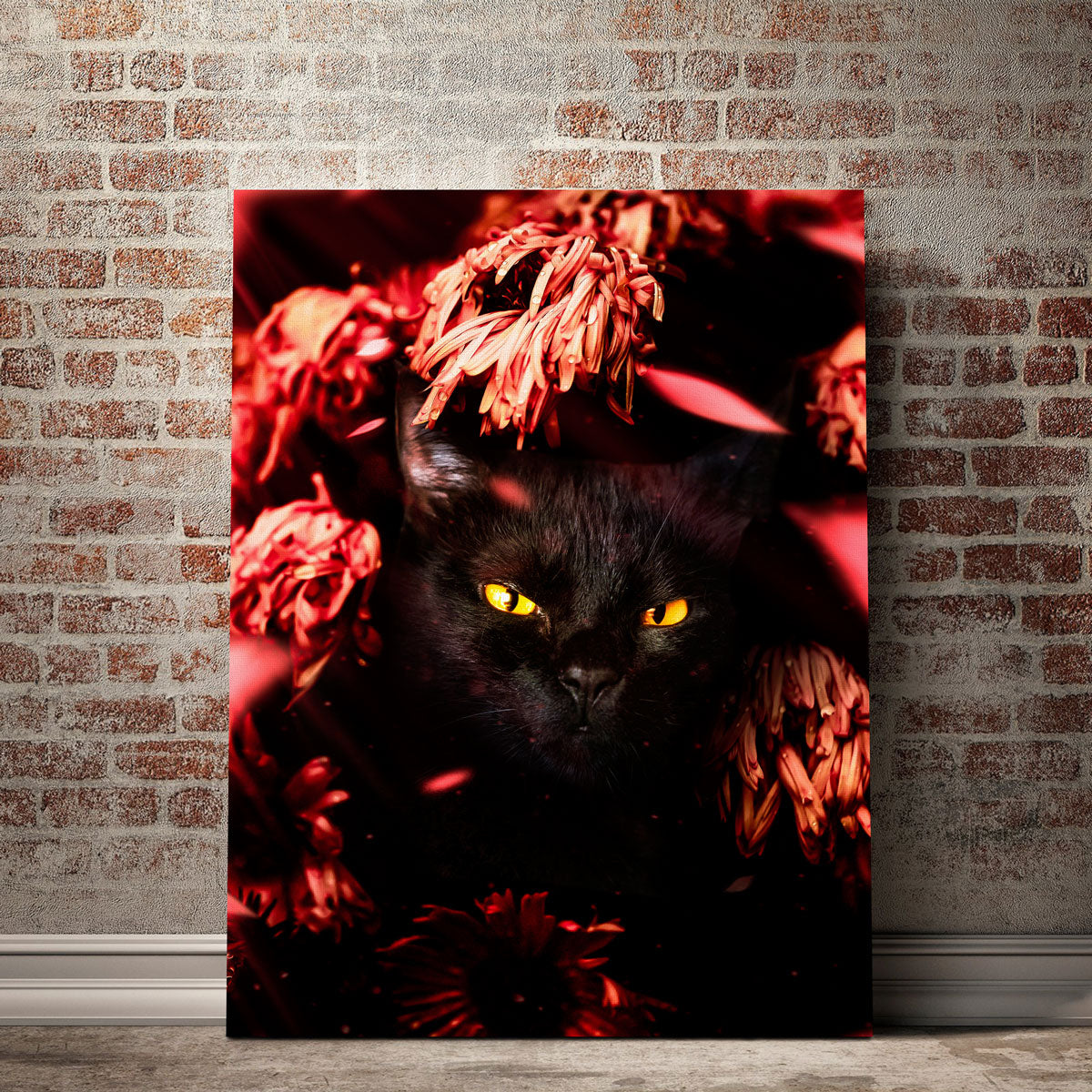 Stunning Cat Black Petals Wall Art by Manuel Luces