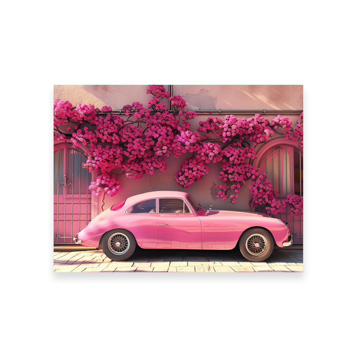 Stunning Pink Car and Flowers Canvas Art