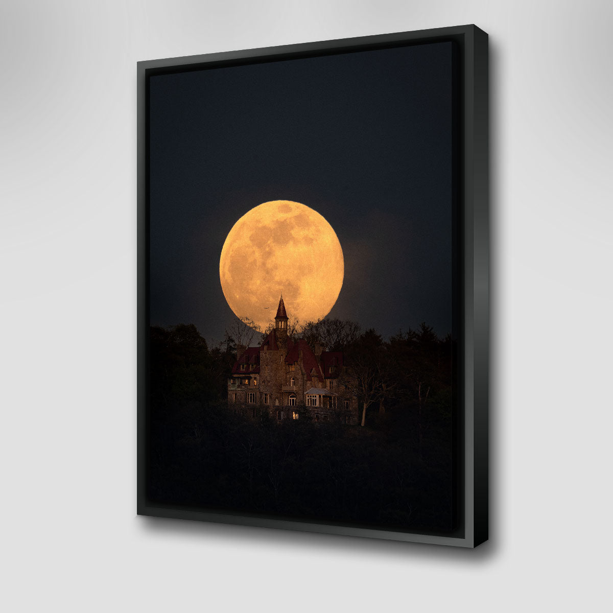 Stunning Pink Moon Over Osborn Castle Wall Art by Dennis Maida