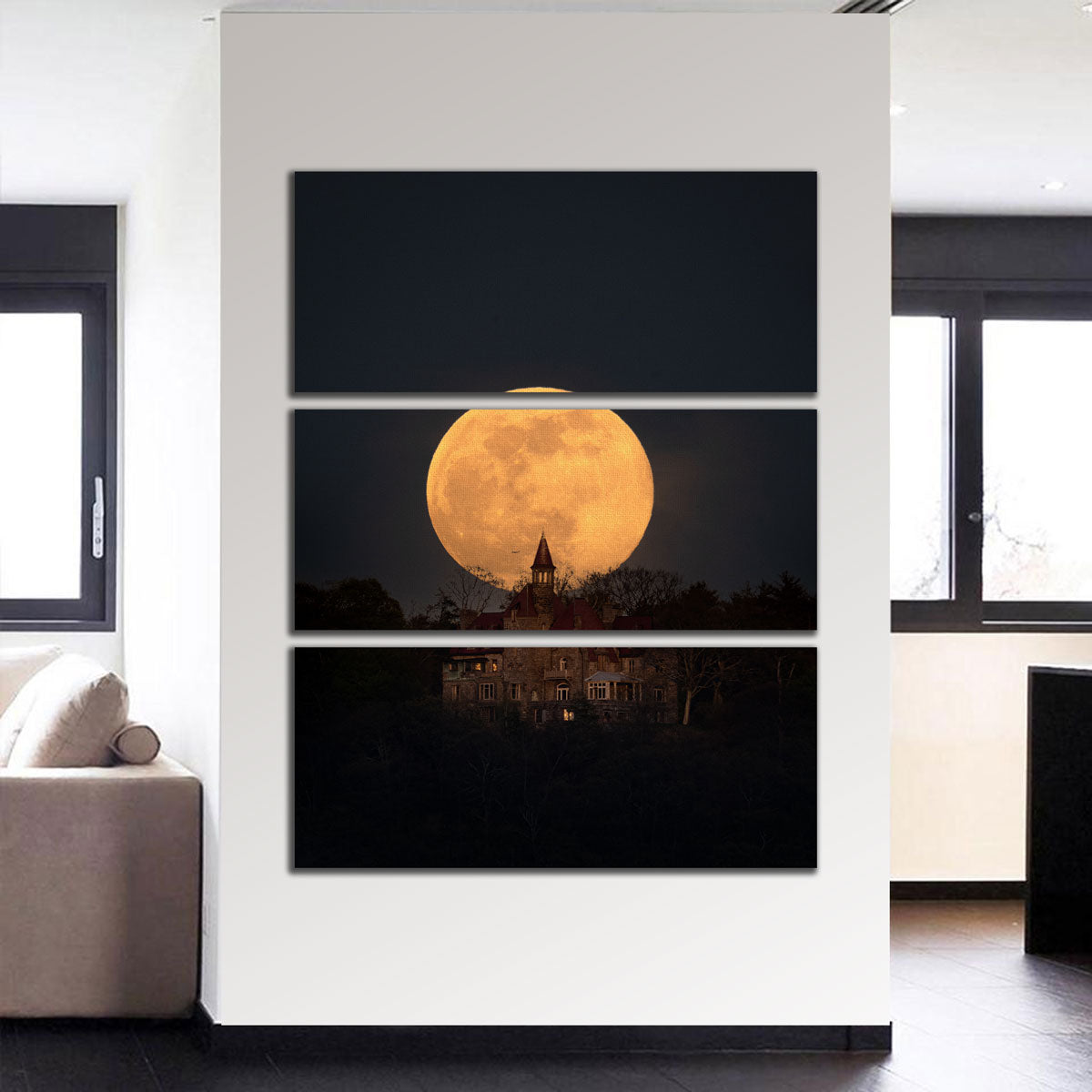 Stunning Pink Moon Over Osborn Castle Wall Art by Dennis Maida
