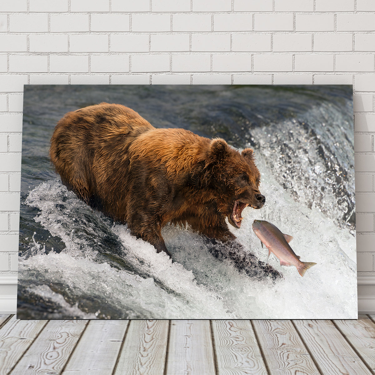 Exquisite Bear Catching Salmon Wall Art for Stunning Home Decor