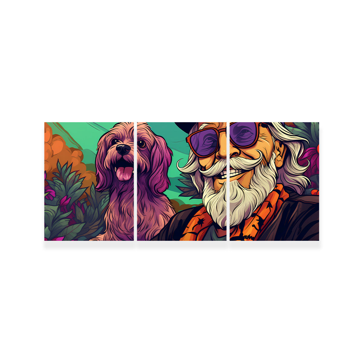Trendy Hipster Grandpa and Dog Wall Art for Unique Home Decor