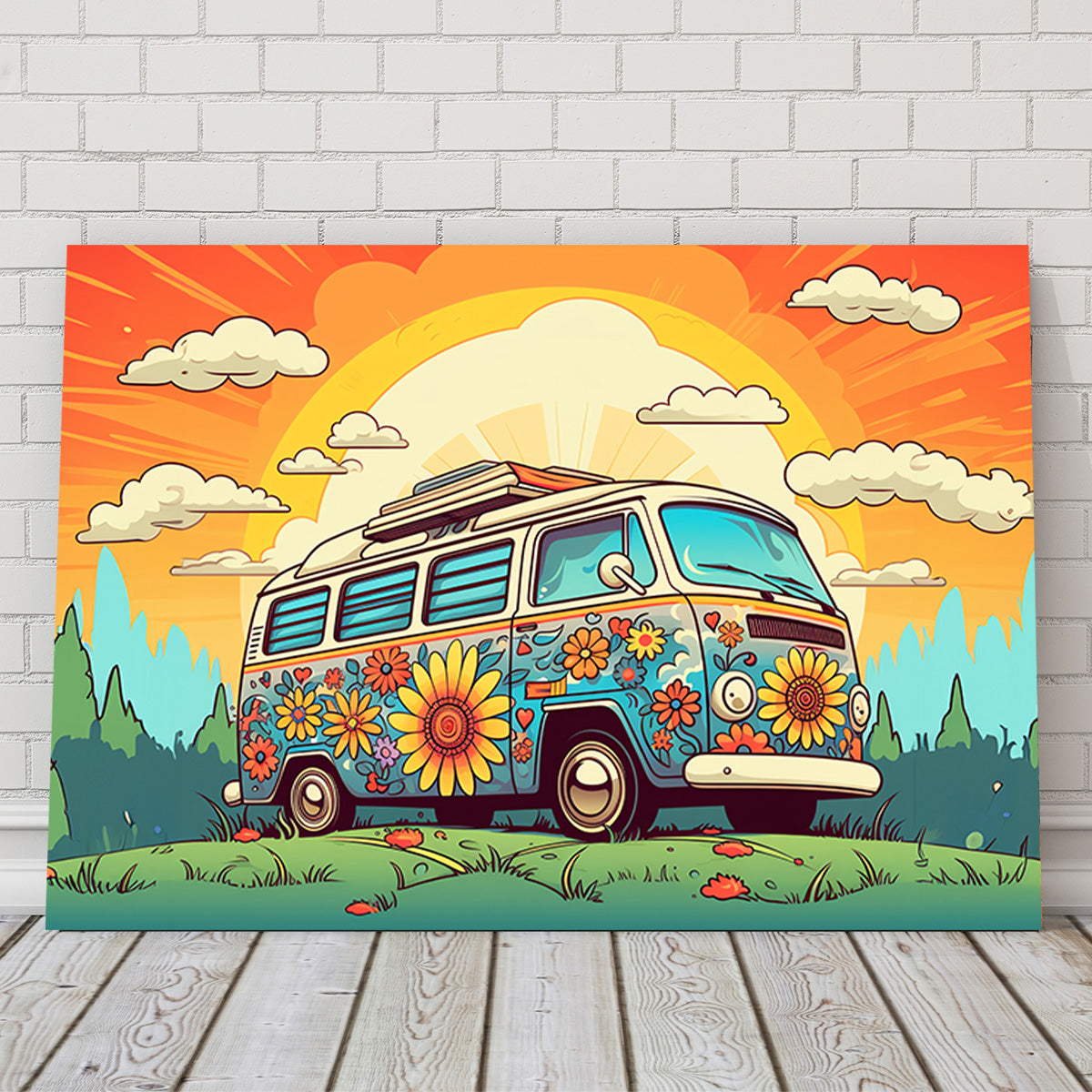 Hippie Bus Wall Art - Stunning Sustainable Pine Wood Canvas Print
