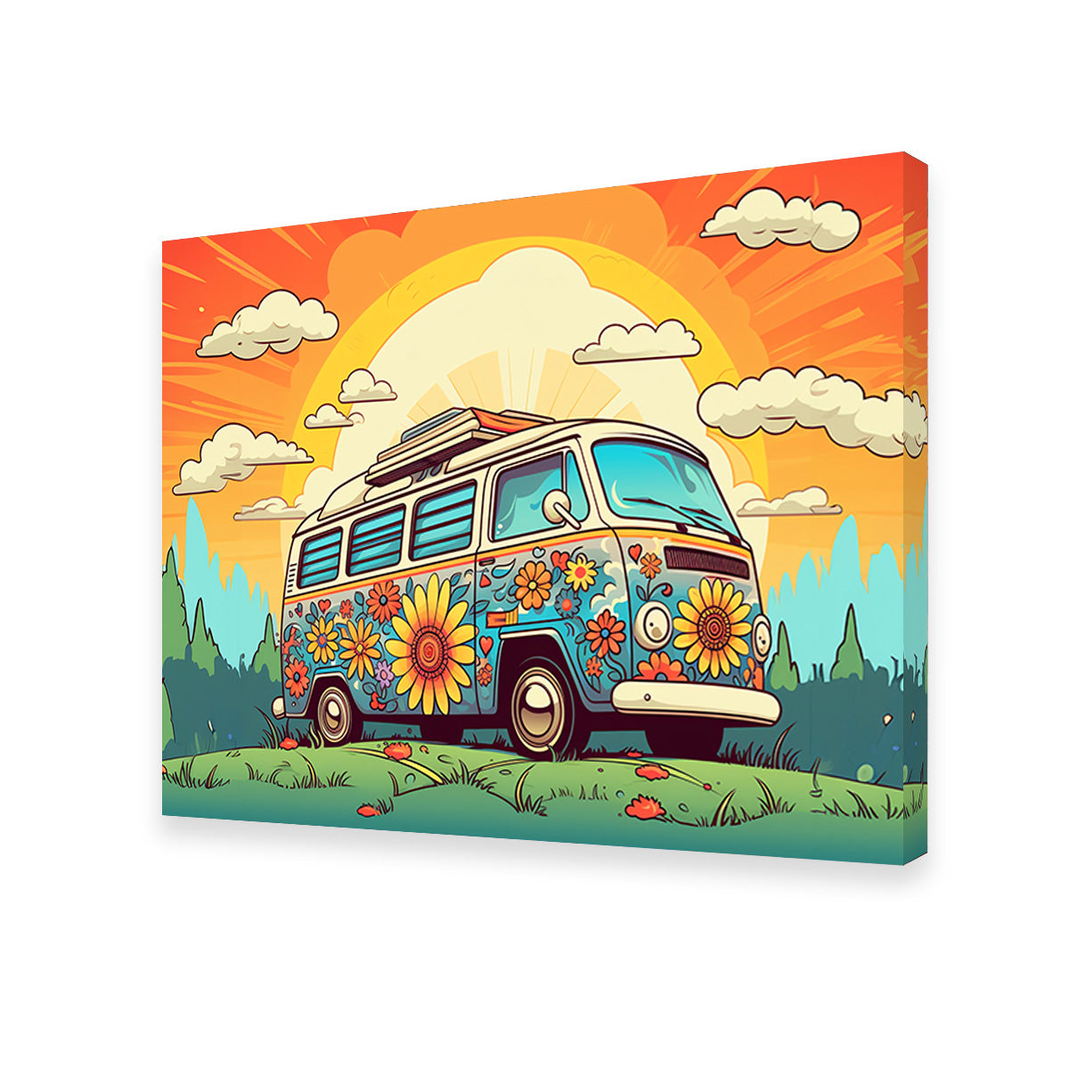 Hippie Bus Wall Art - Stunning Sustainable Pine Wood Canvas Print