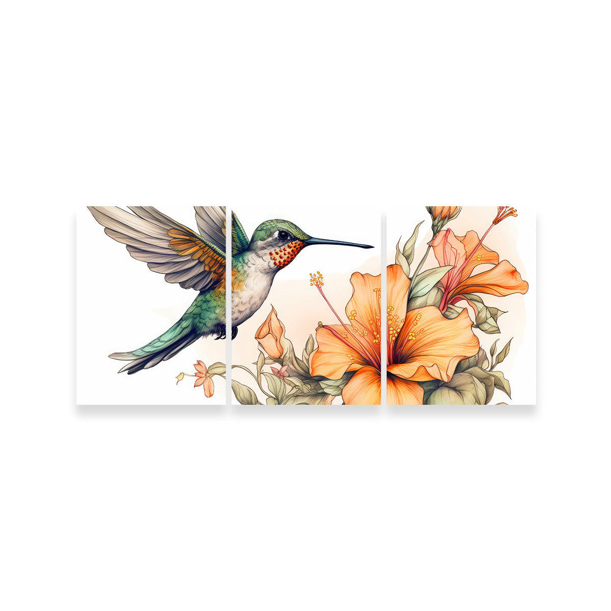 Stunning Hummingbird with Vintage Flowers Wall Art for Home Decor