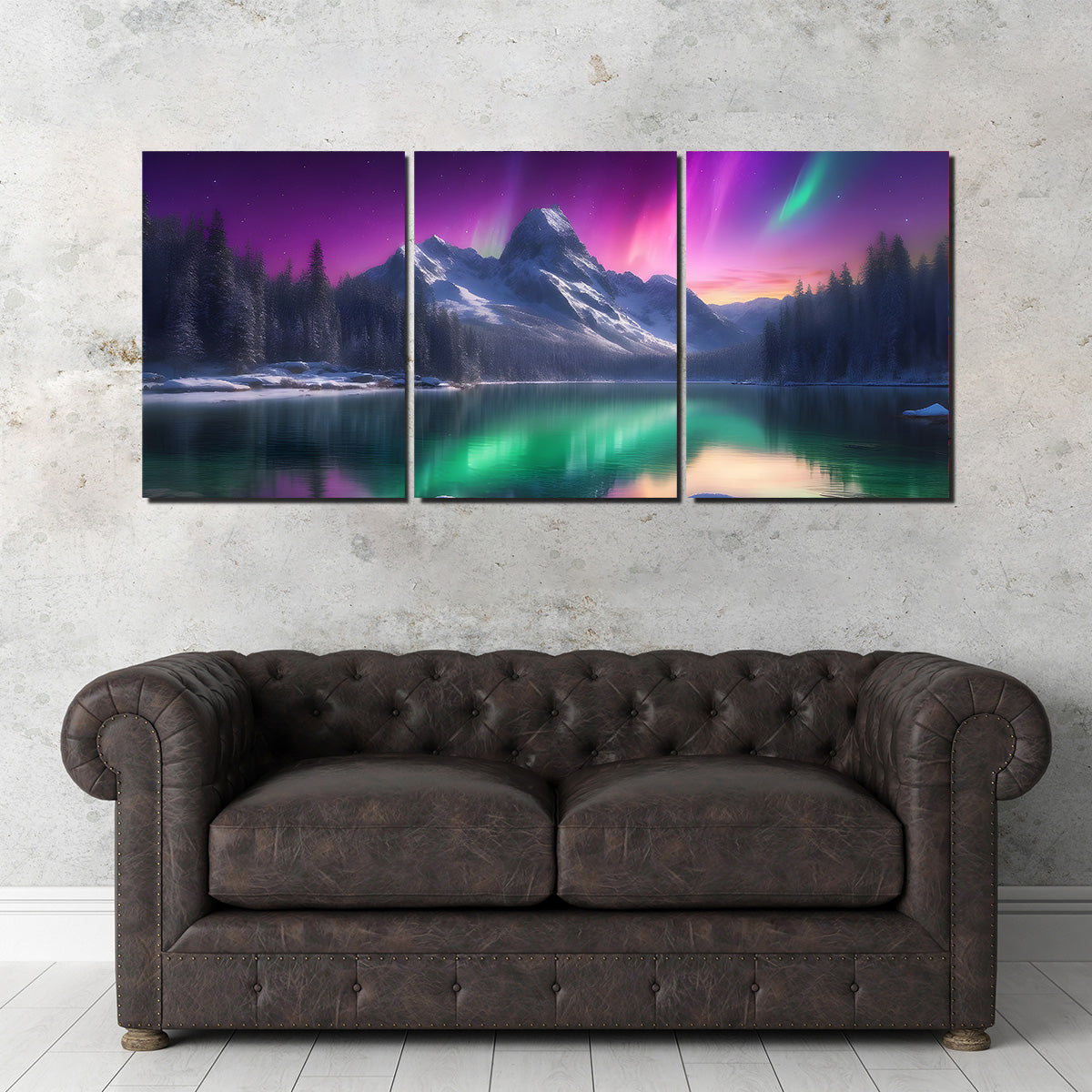 Aurora Mountain - Premium Handmade Canvas Print with Sustainable Pine Frames