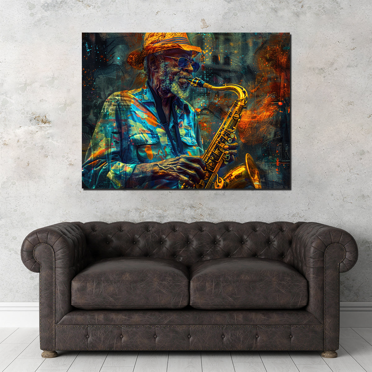 Vintage Old Saxophonist Playing Jazz Wall Art for Home Decor