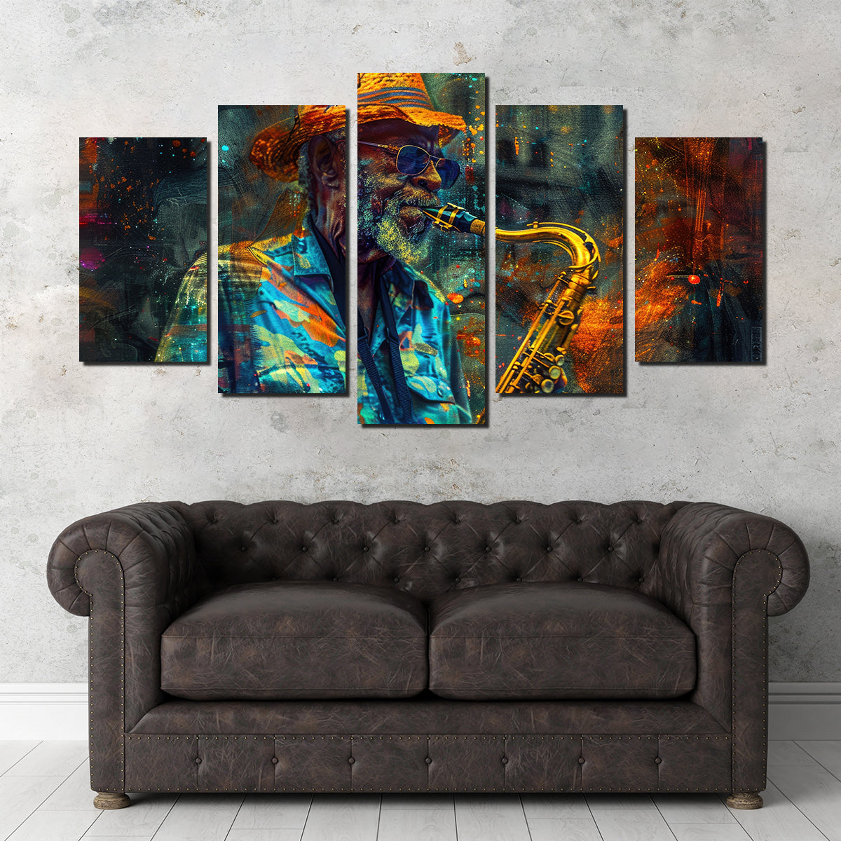 Vintage Old Saxophonist Playing Jazz Wall Art for Home Decor