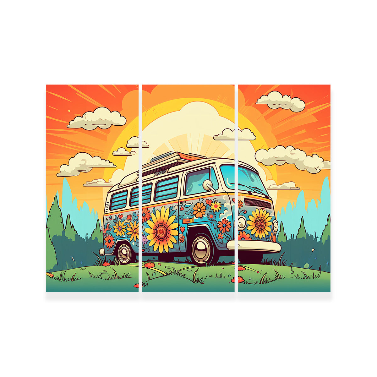 Hippie Bus Wall Art - Stunning Sustainable Pine Wood Canvas Print