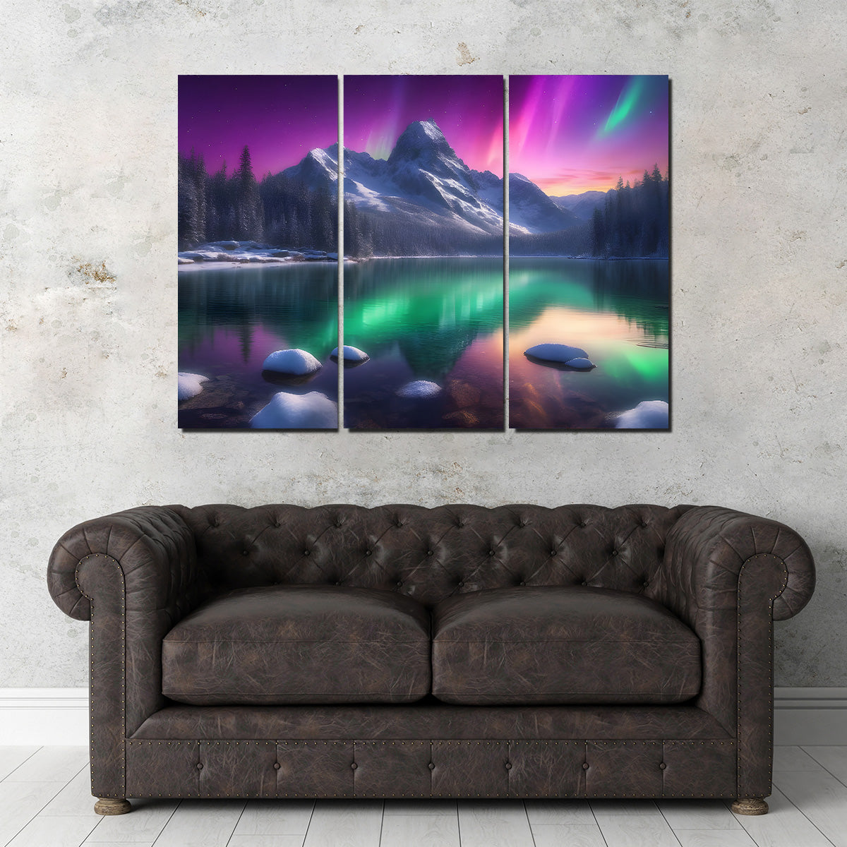 Aurora Mountain - Premium Handmade Canvas Print with Sustainable Pine Frames