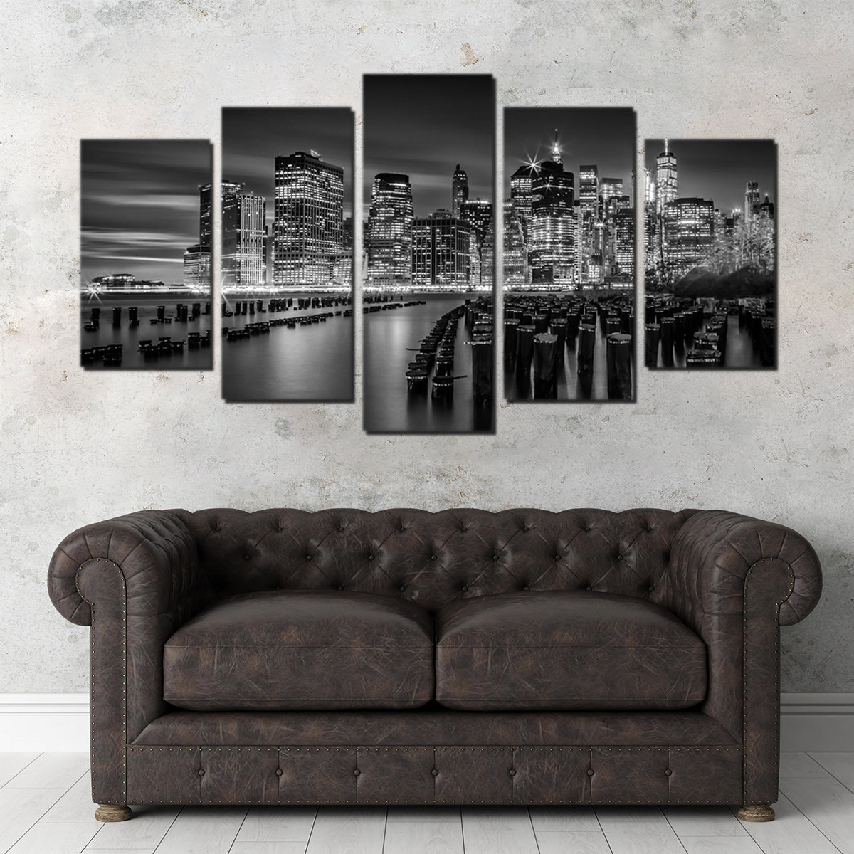 Stunning Monochrome Manhattan Skyline at Sunset Wall Art for Your Home Decor
