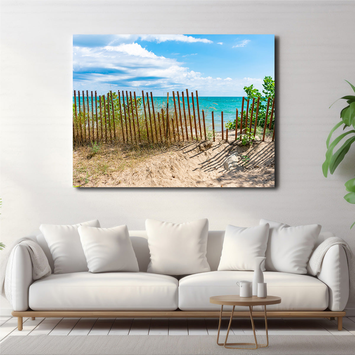 Stunning Shoreline with Fence in Evanston Wall Art for Your Home Decor