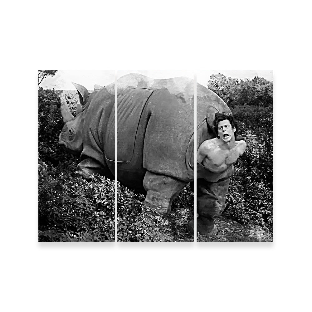 Ace Ventura Rhino Birth Grayscale Wall Art - Museum-Quality Canvas Print