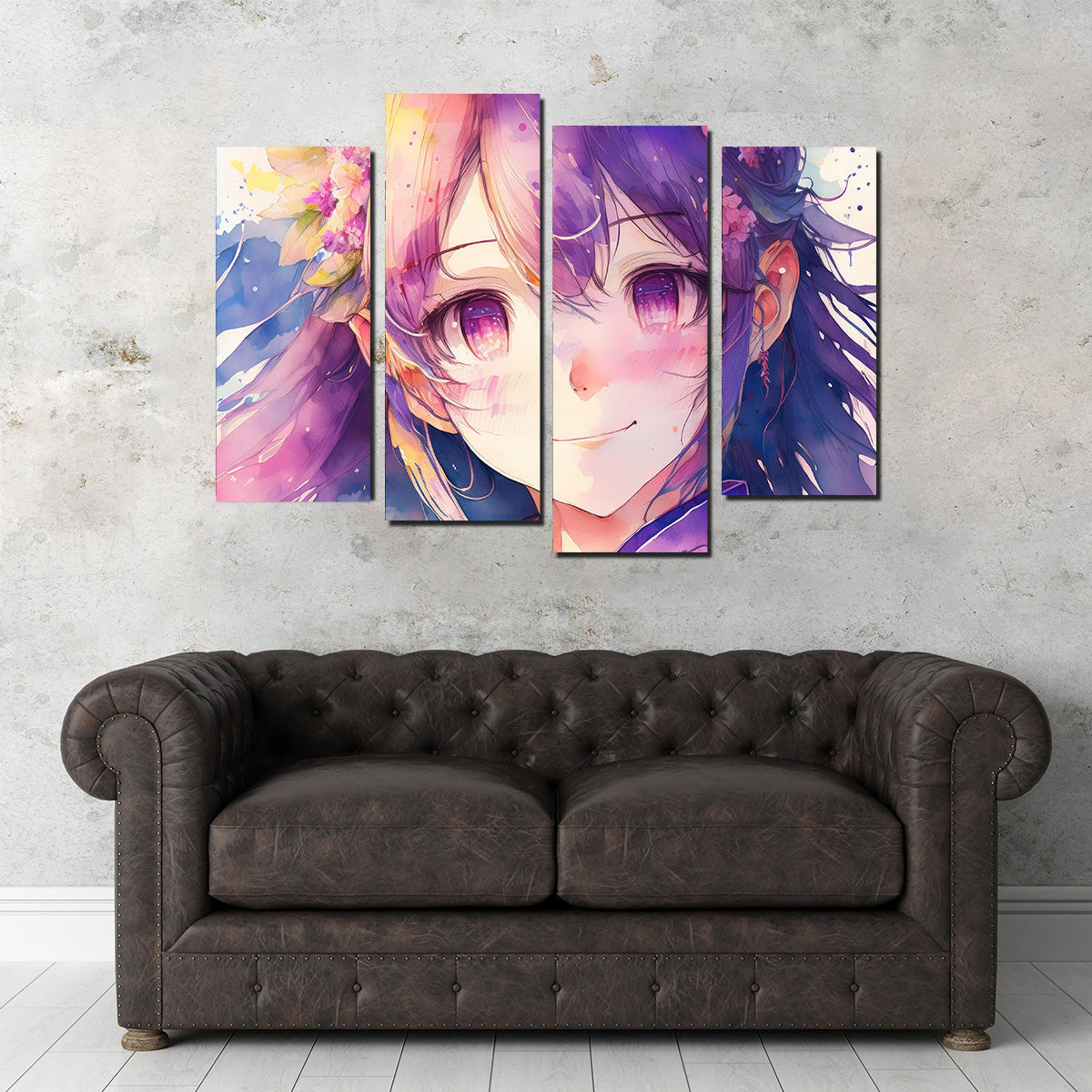 Captivating Anime Girl Watercolor Wall Art