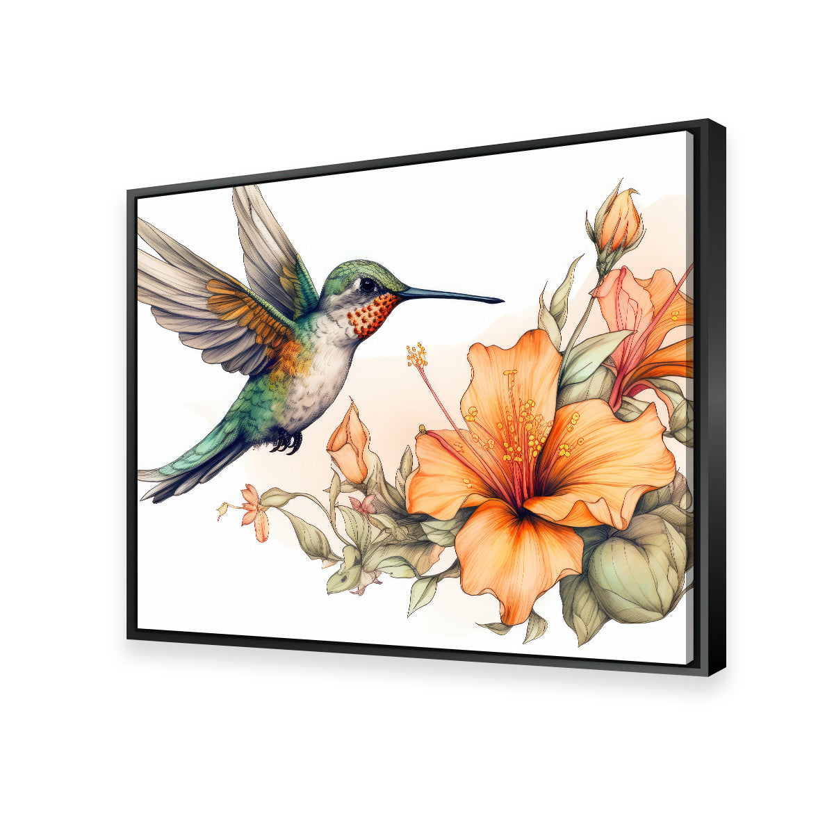 Stunning Hummingbird with Vintage Flowers Wall Art for Home Decor