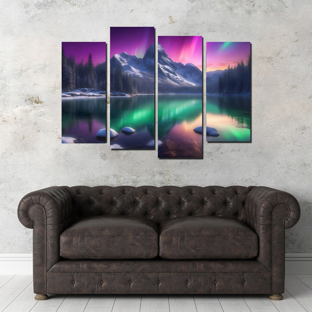 Aurora Mountain - Premium Handmade Canvas Print with Sustainable Pine Frames