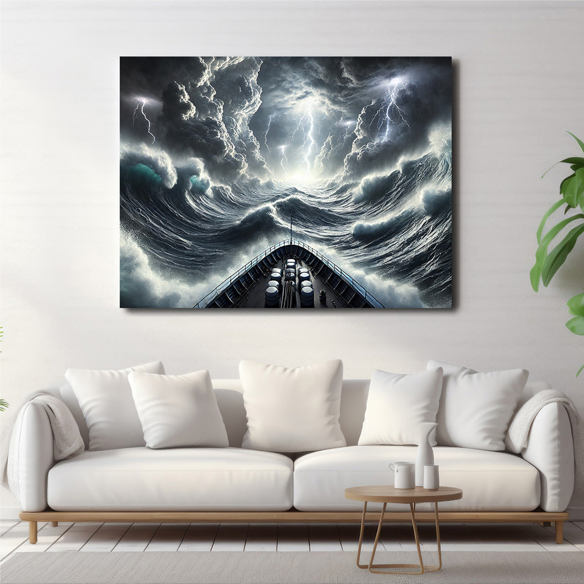 Stunning Ship Deck View of a Fierce Storm Art Print