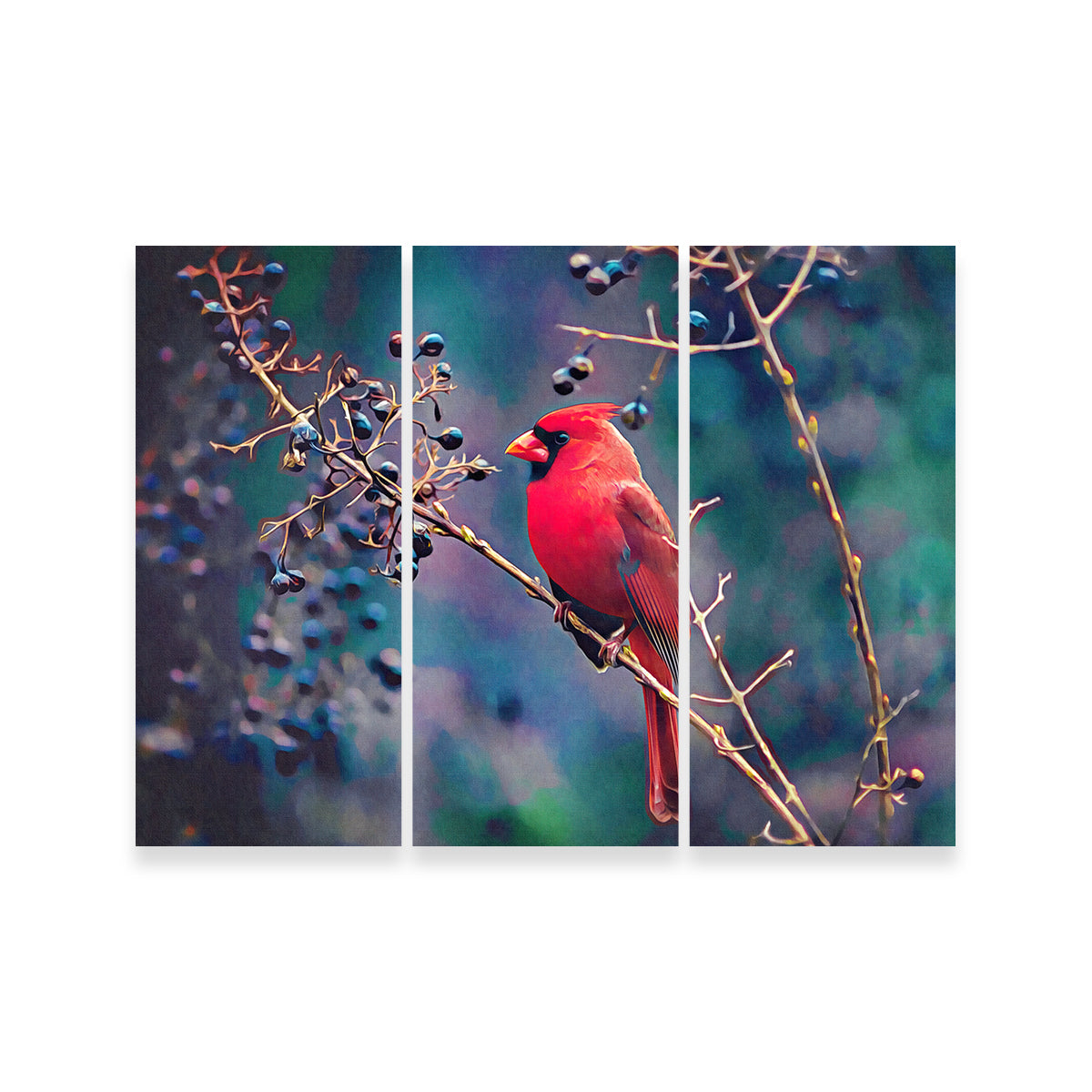 Stunning Cardinal and Berries Wall Art by Denise Dundon