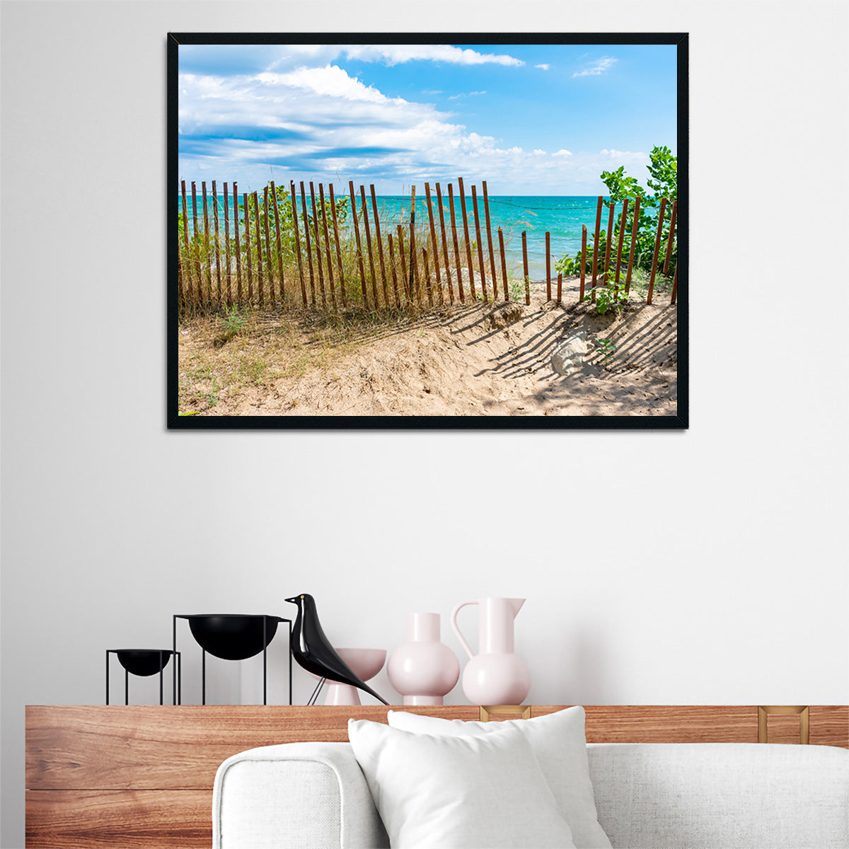 Stunning Shoreline with Fence in Evanston Wall Art for Your Home Decor