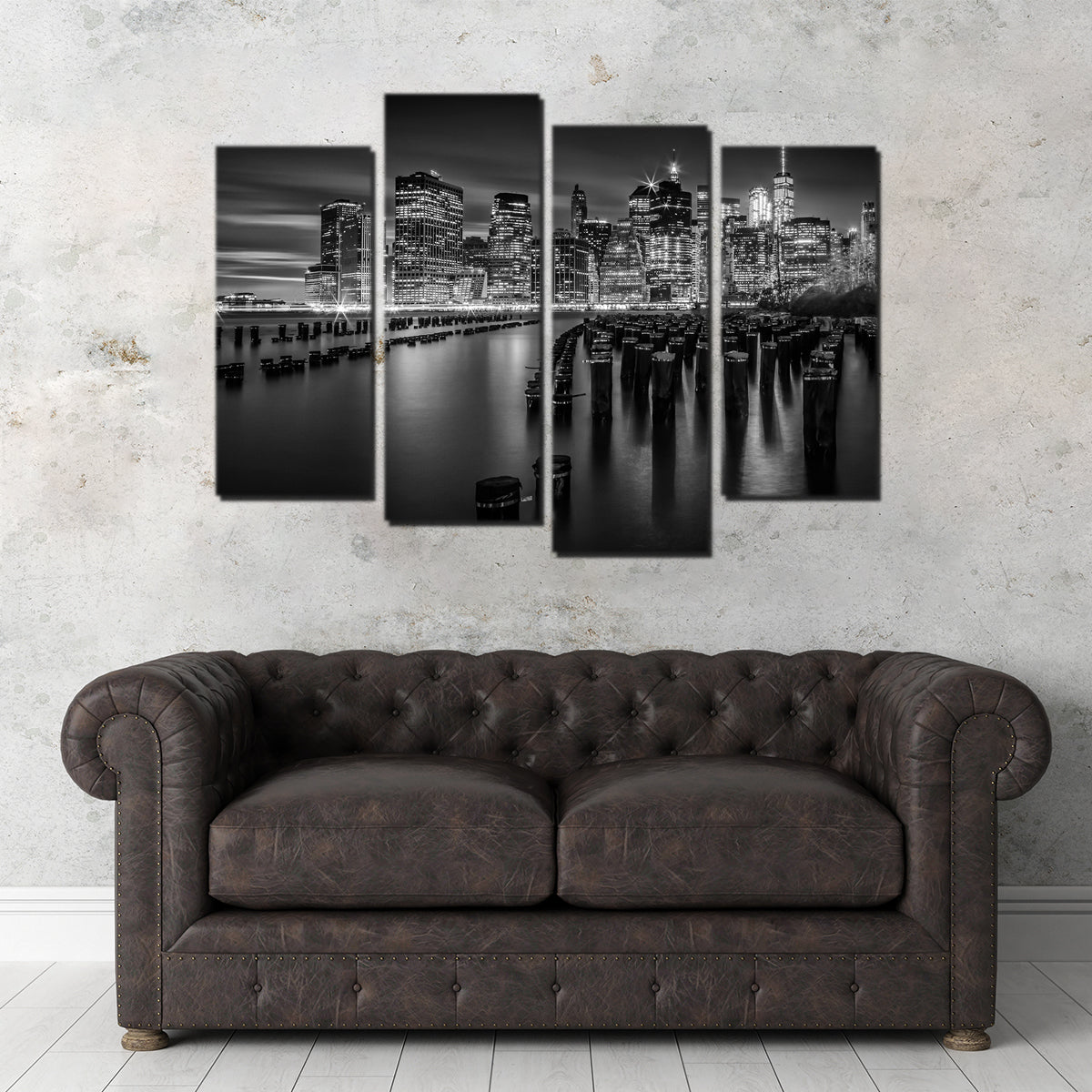 Stunning Monochrome Manhattan Skyline at Sunset Wall Art for Your Home Decor