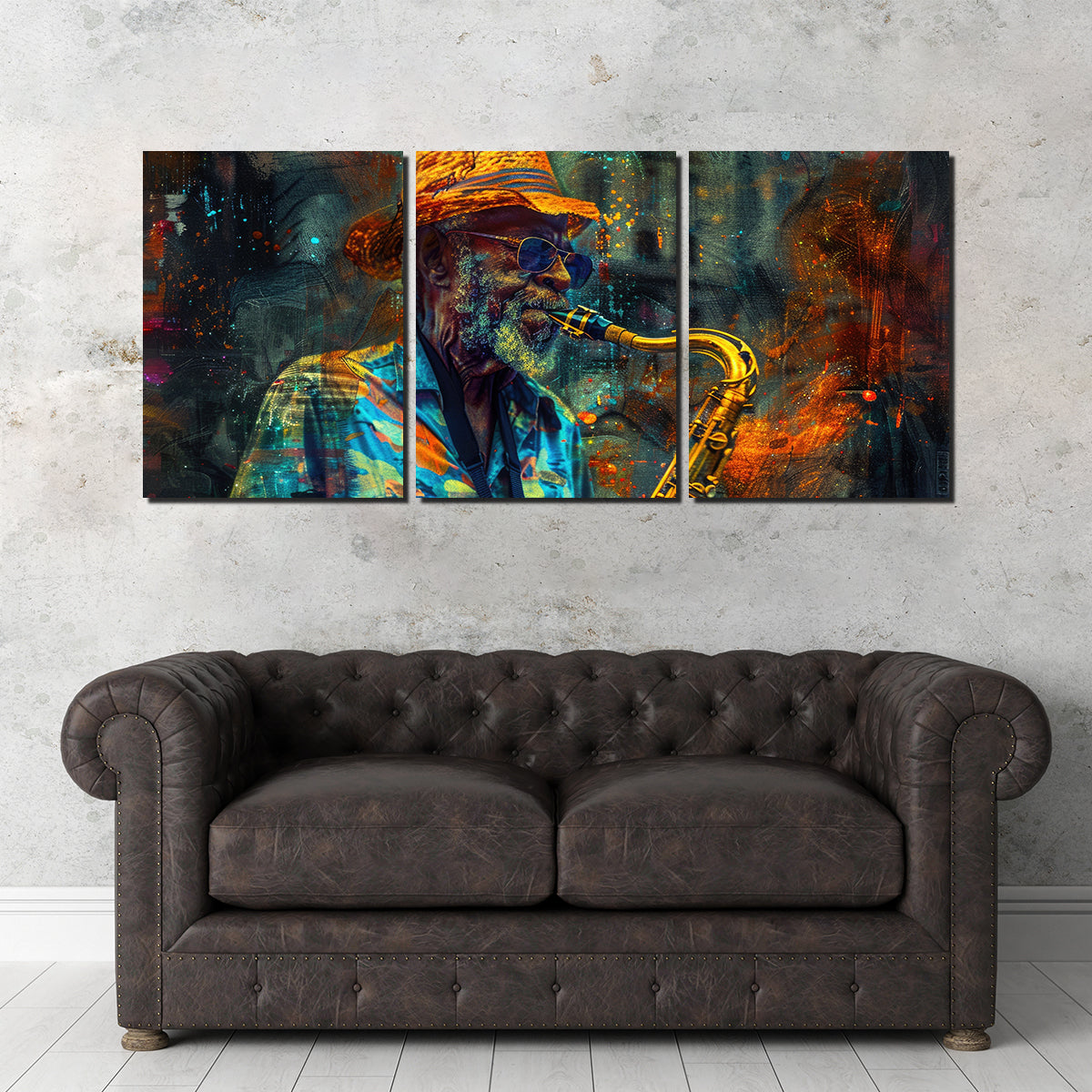 Vintage Old Saxophonist Playing Jazz Wall Art for Home Decor