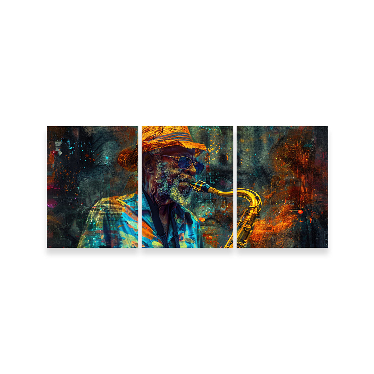 Vintage Old Saxophonist Playing Jazz Wall Art for Home Decor
