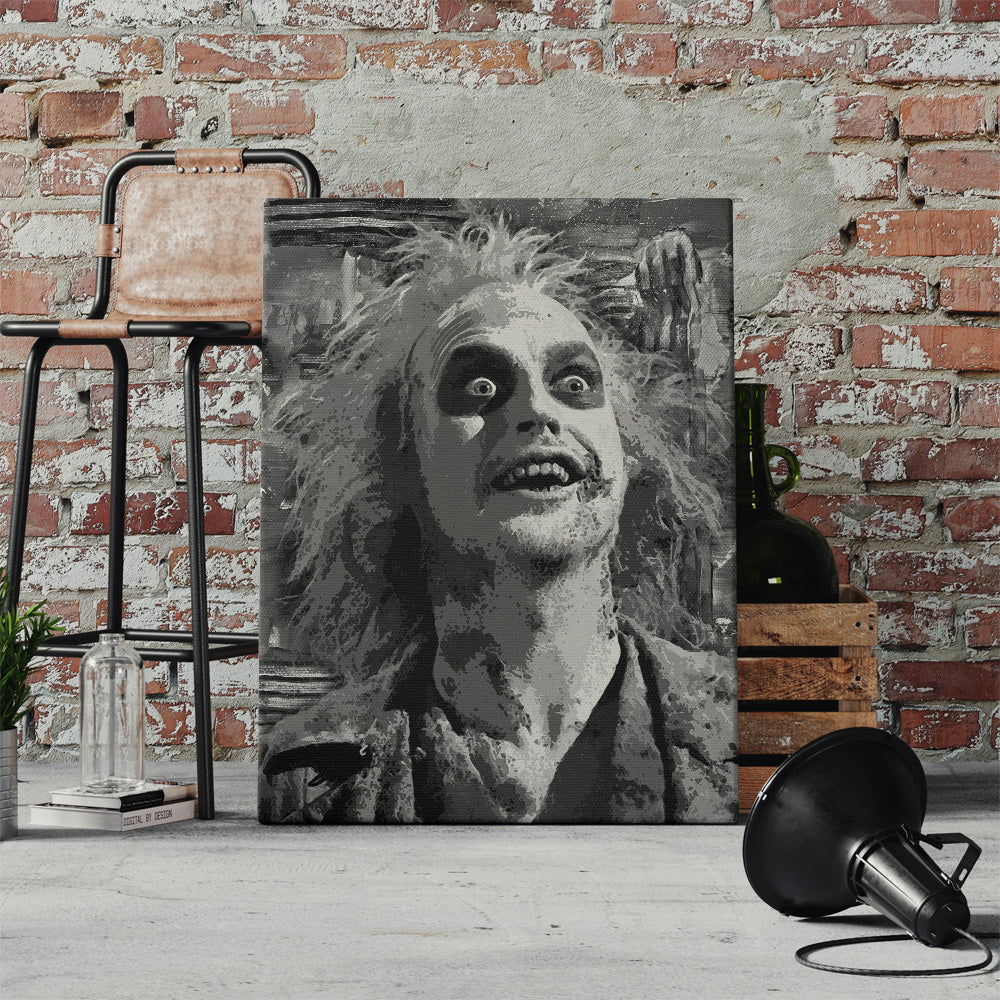 Eye - Catching Beetlejuice Grayscale Wall Art for Home Decor