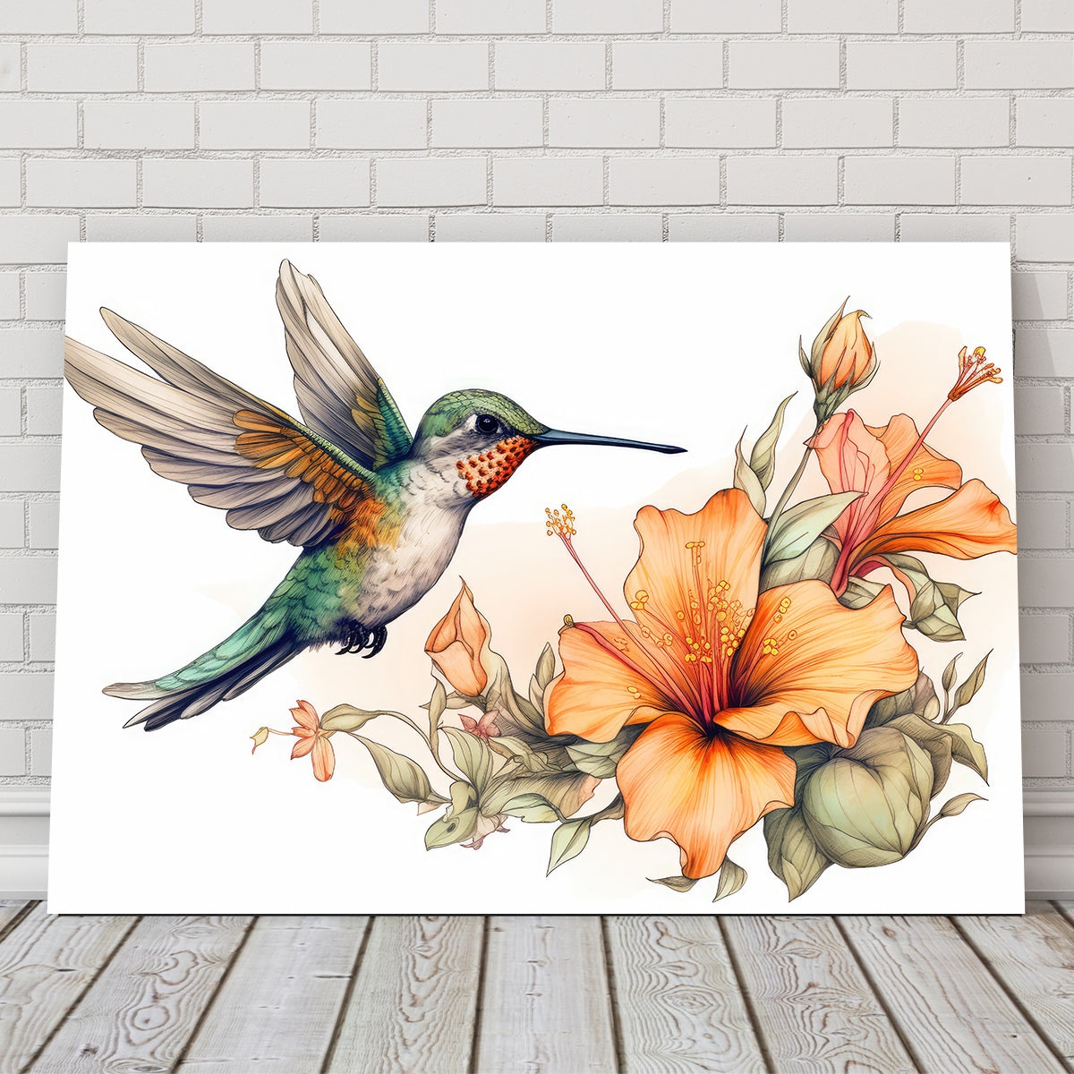 Stunning Hummingbird with Vintage Flowers Wall Art for Home Decor